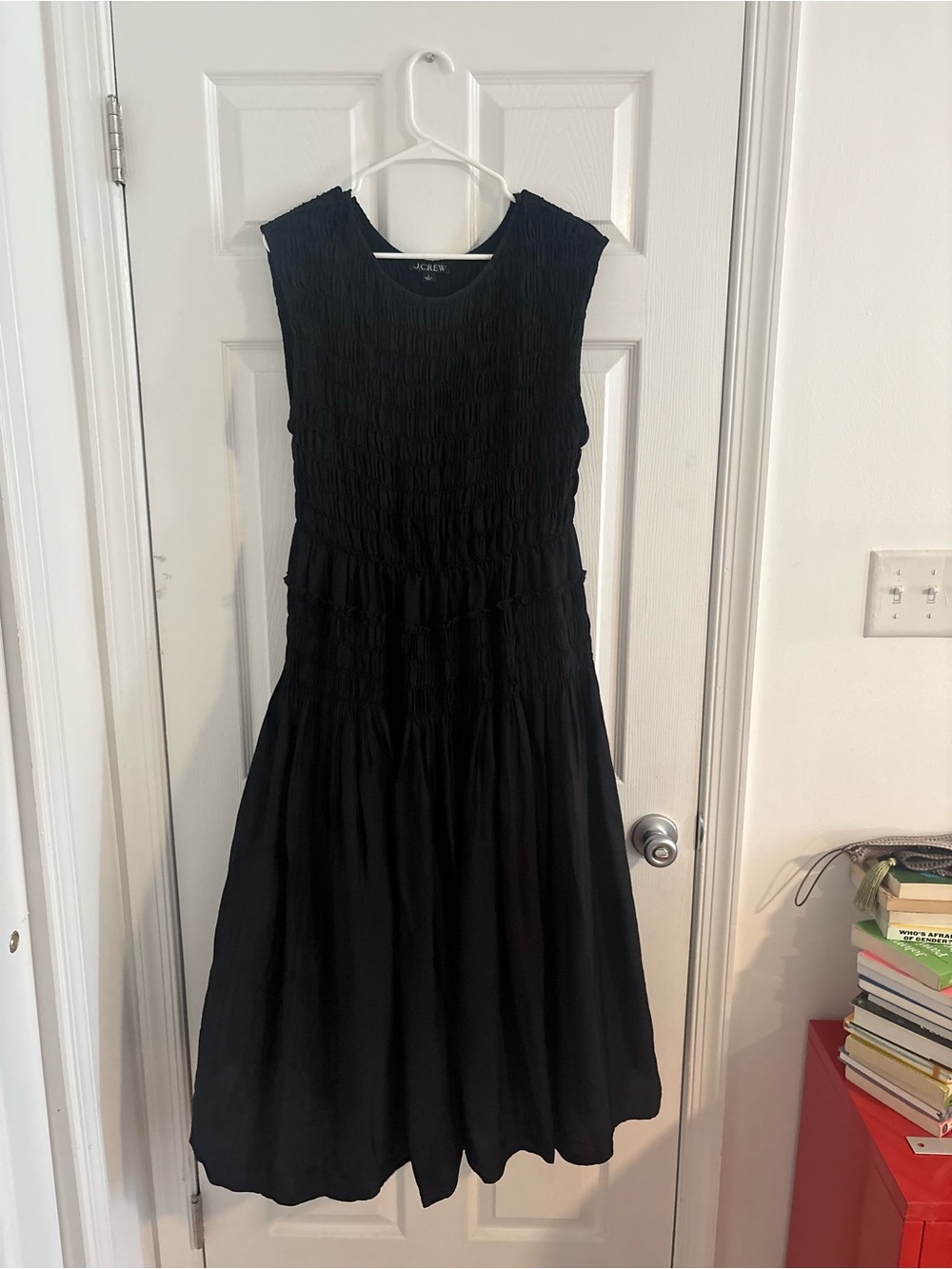 J. Crew Black Smocked Sleeveless Midi Dress